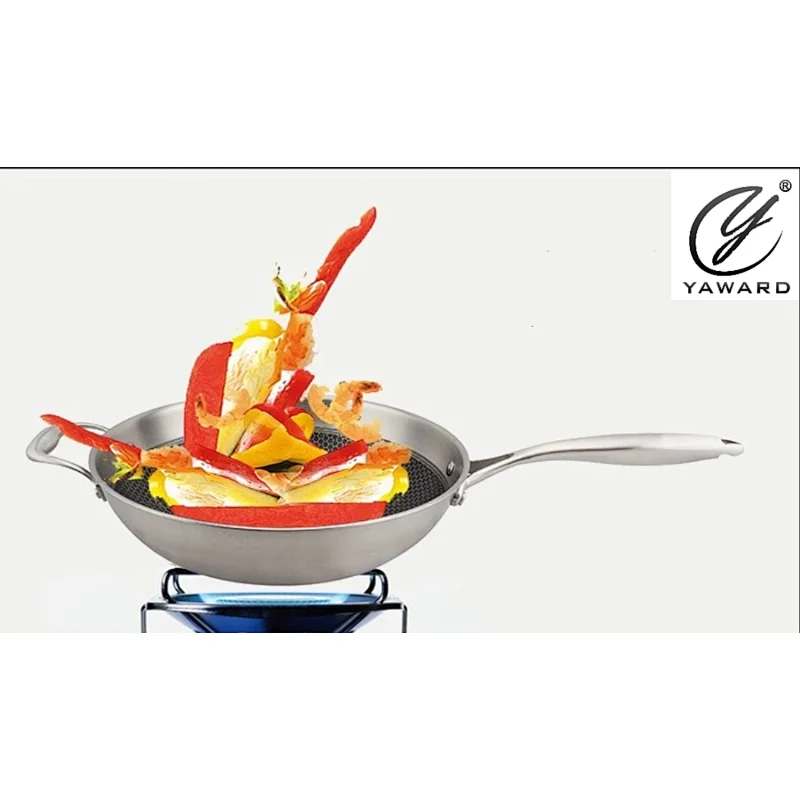 32 cm stainless steel 3-ply wok with non-stick coating