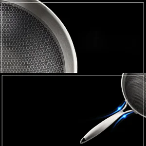 32 cm stainless steel 3-ply wok with non-stick coating