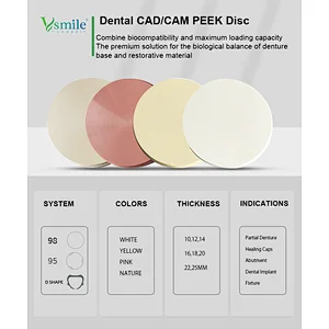 Dental Material 98mm PEEK disc with four colors compatible open CADCAM system