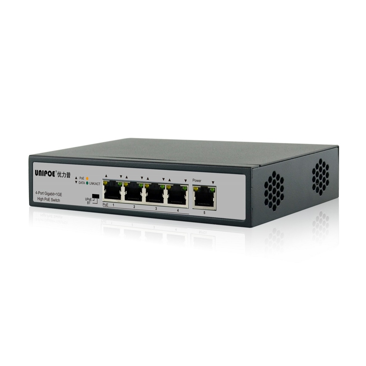4-Port Gigabit+1GE(PD)High PoE Switch