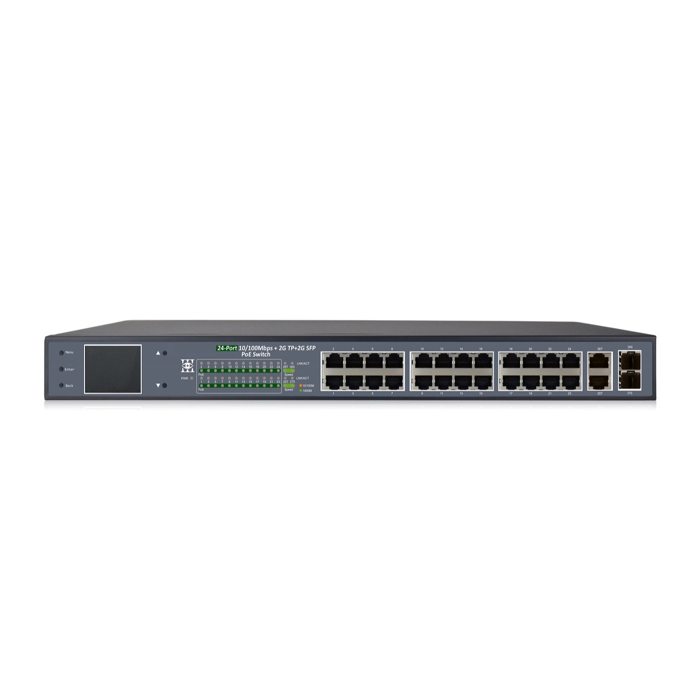 24*10/100Mbps+2GE+2G SFP Gigabit Uplink PoE Switch With V3 LCD Display