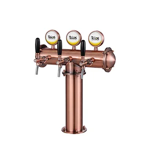 TALOS T Tower Stainless Steel 3 Tap Tower 102mm Beer Dispensing Equipment Draft Beer Tower (Red Bronze, LED)