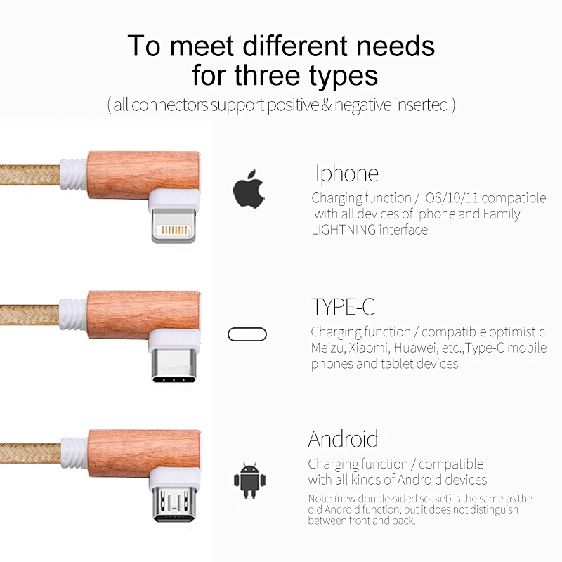 woodcableⅠ Cable de carga USB 3 en 1