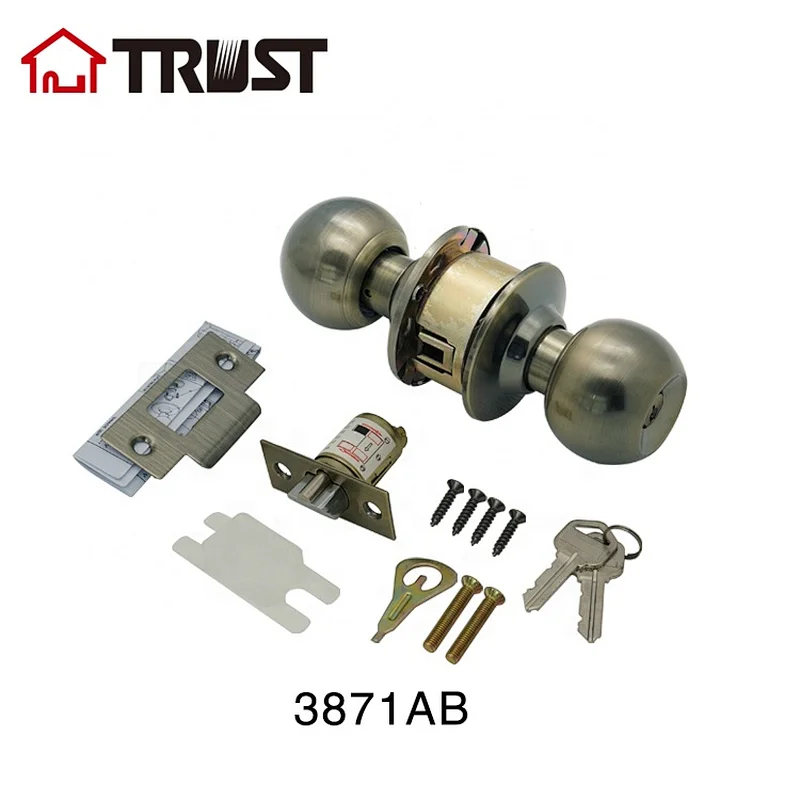 TRUST 3871-AB ANSI Grade 3 Cylindrical residential Entrance Ball Knob Lockset Door Lock