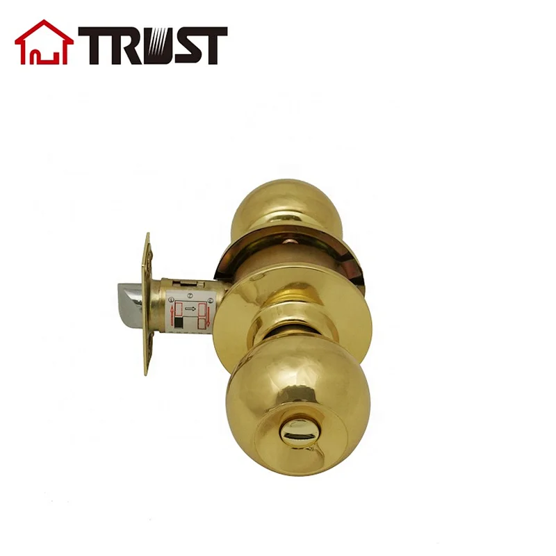 TRUST 3872-PB Bathroom Ball Door Knob Pravicy Function In Polished Brass