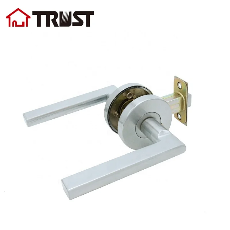 ZH036-PS-SC Passage Round Door Lever/Door Handle Hall or Closet Lever in Satin Chrome Finish,Adjustable Latch Backset fits Either 2-3/8 inch or 2-3/4 inch