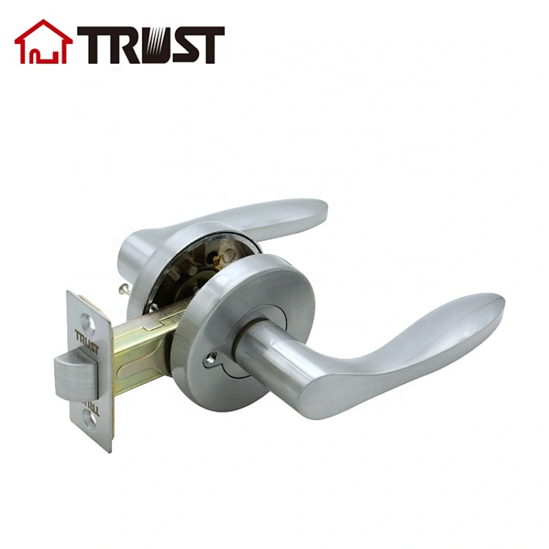 Bed /Bath Room Door Lever for Privacy Bathroom and Interior Door Heavy Duty Door Lock Handle Satin Chrome Finish, ZH028 BK-SC