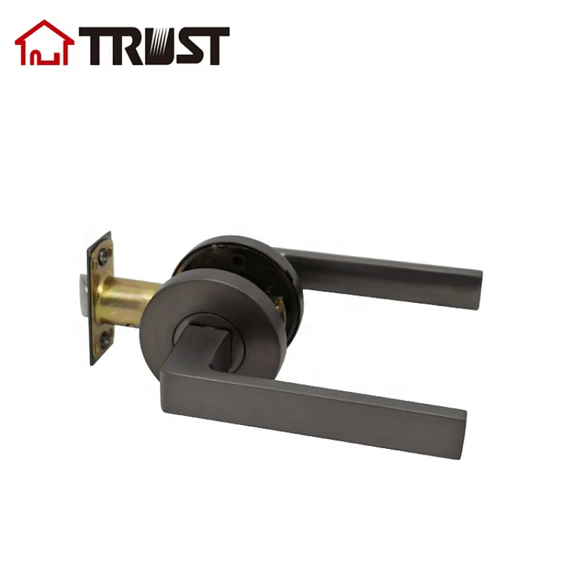 Passage/Hall/Closet Door Lever with Lock, Easy to Install for Interior Door. Round Door Handle High Security Heavy Duty Door Leverset Handle, ZH038-PS-SBN