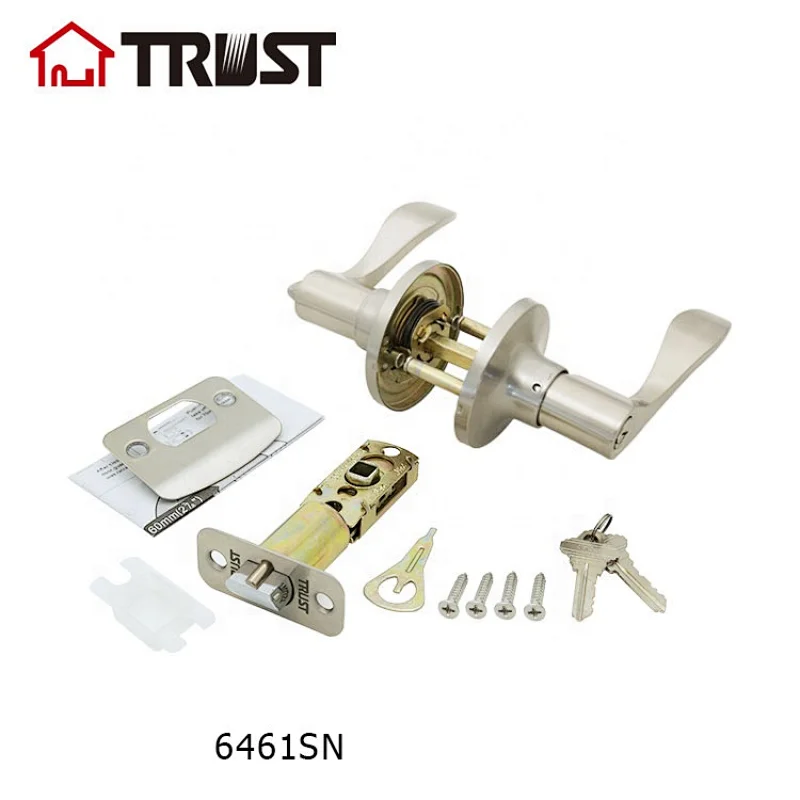 TRUST 6461-SN Satin Nickel ANSI Grade 3  Entry Lock Tubular Lever Lock For Wooden Door