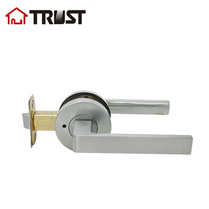 TRUST ZH038-BK-SC Door Handle Lever with Modern Contemporary Slim Round Design for Privacy in Satin Chrome
