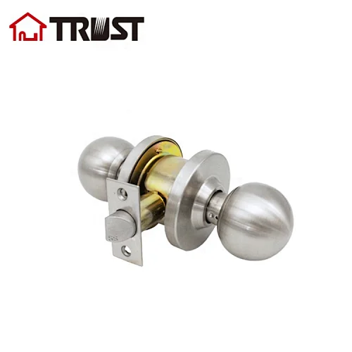 TRUST 4373-SS ANSI Grade 2 Commercial Heavy Duty Cylindrical Knob lock Interior Door Lock Set Passage Door Knob Handles