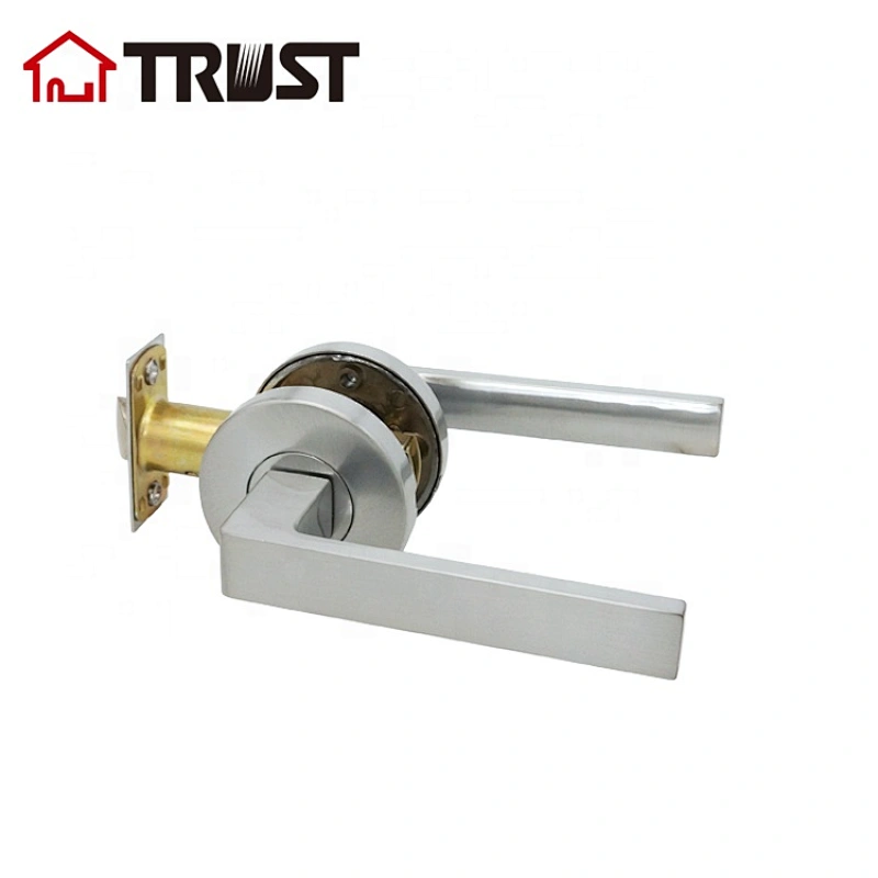 Hall/Closet Lever Handle Lock Satin Chrome Finish--Heavy Duty Door Lock Handle in Silver for Passage Door,ZH038-PS-SC