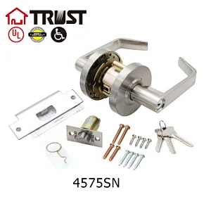 TRUST 4575-SN Commercial Door Lever Grade (Classroom) – Commercial Door Handle for Schools Classroon Industrial Standard – Grade 2 UL CUL – Nickel Chrome Finish – ANSI A156.2