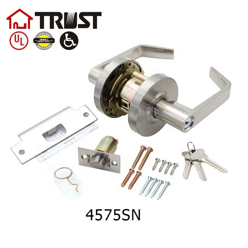 TRUST 4575-SN Commercial Door Lever Grade (Classroom) – Commercial Door Handle for Schools Classroon Industrial Standard – Grade 2 UL CUL – Nickel Chrome Finish – ANSI A156.2