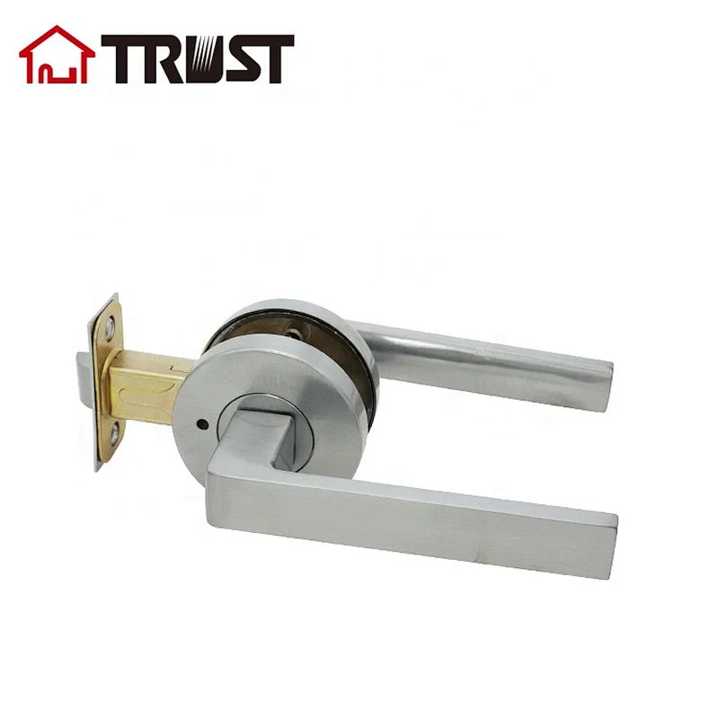 TRUST ZH038-BK-SC Door Handle Lever with Modern Contemporary Slim Round Design for Privacy in Satin Chrome