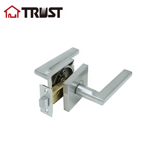 ZH036 S-PS-SC Passage Square Door Lever/Door Handle Hall or Closet Lever in Satin Chrome Finish,Adjustable Latch Backset fits Either 2-3/8 inch or 2-3/4 inch