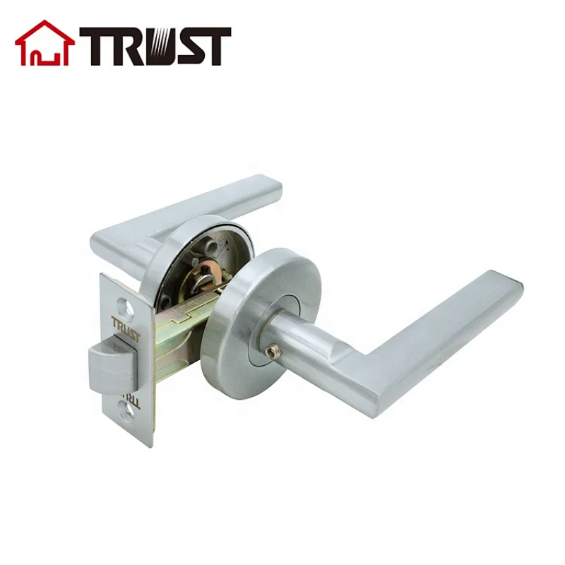 ZH036-PS-SC Passage Round Door Lever/Door Handle Hall or Closet Lever in Satin Chrome Finish,Adjustable Latch Backset fits Either 2-3/8 inch or 2-3/4 inch