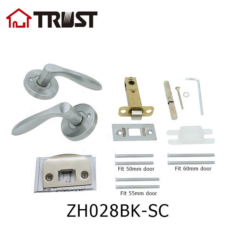 Bed /Bath Room Door Lever for Privacy Bathroom and Interior Door Heavy Duty Door Lock Handle Satin Chrome Finish, ZH028 BK-SC