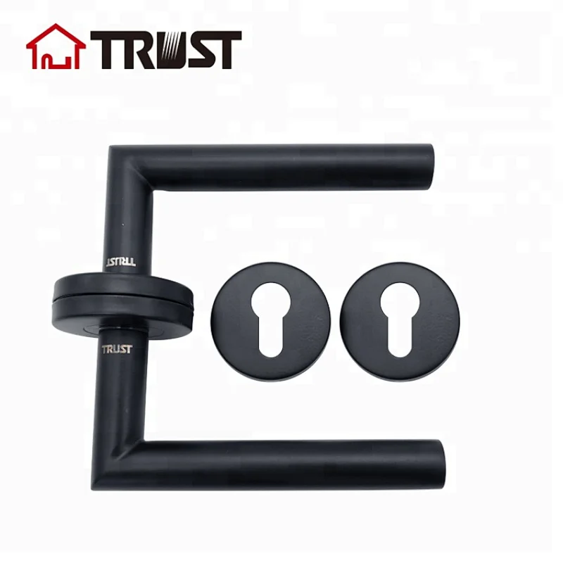 TRUST TH003-BL-7255-A65KT Black Finish Door Lever Handle Lockset With Mortise Lock 7255 and Key-Turn Cylinder