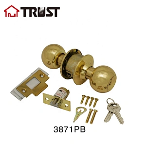 TRUST 3871-PB Cylindrical  Knob in Polished Brass Security Rose Bedroom Knobs Lock