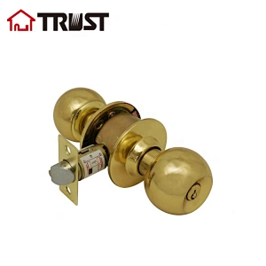 TRUST 3871-PB Cylindrical  Knob in Polished Brass Security Rose Bedroom Knobs Lock