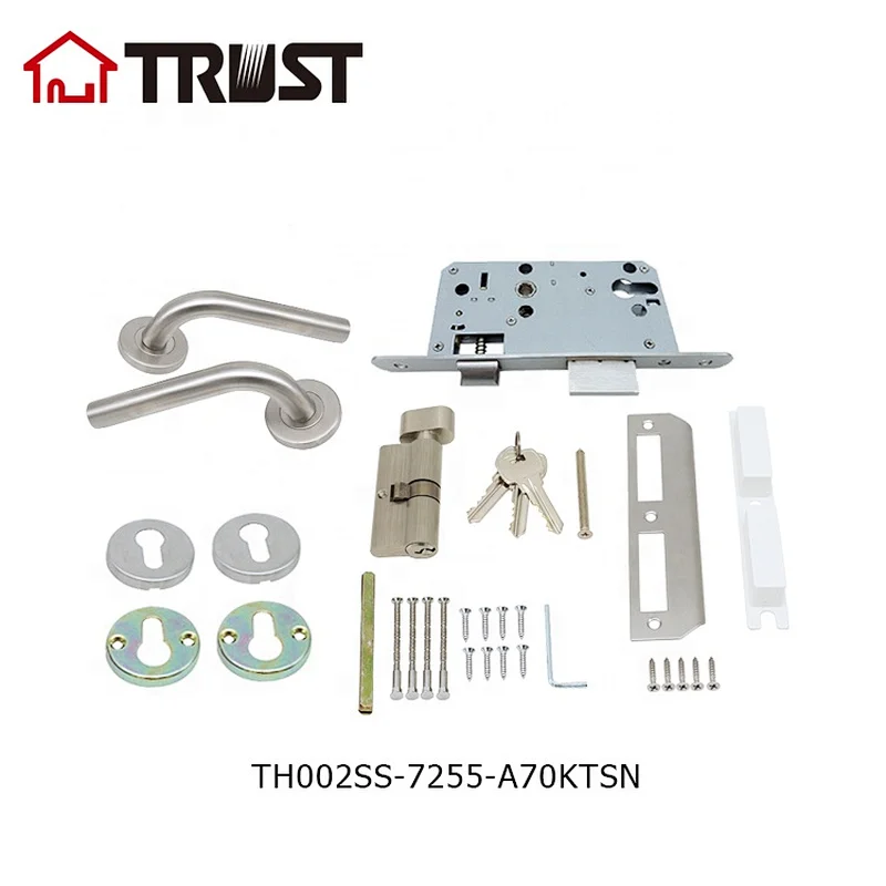 TRUST TH002-SS-7255-70KT Hollow Door Hndle With Mortise Lock 7255 and Key-Turn Cylinder