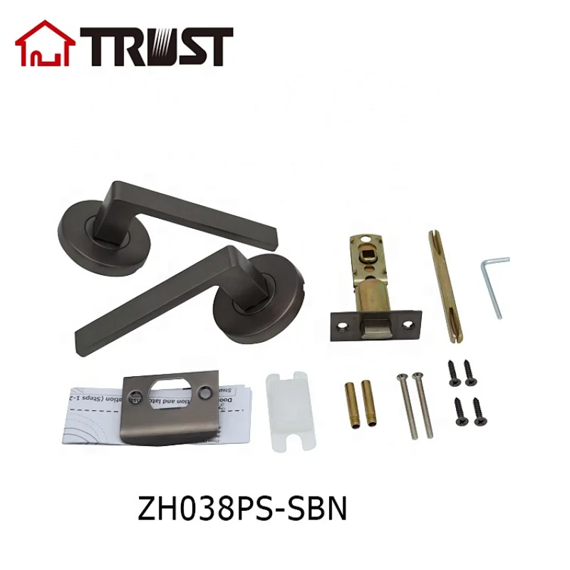 Passage/Hall/Closet Door Lever with Lock, Easy to Install for Interior Door. Round Door Handle High Security Heavy Duty Door Leverset Handle, ZH038-PS-SBN