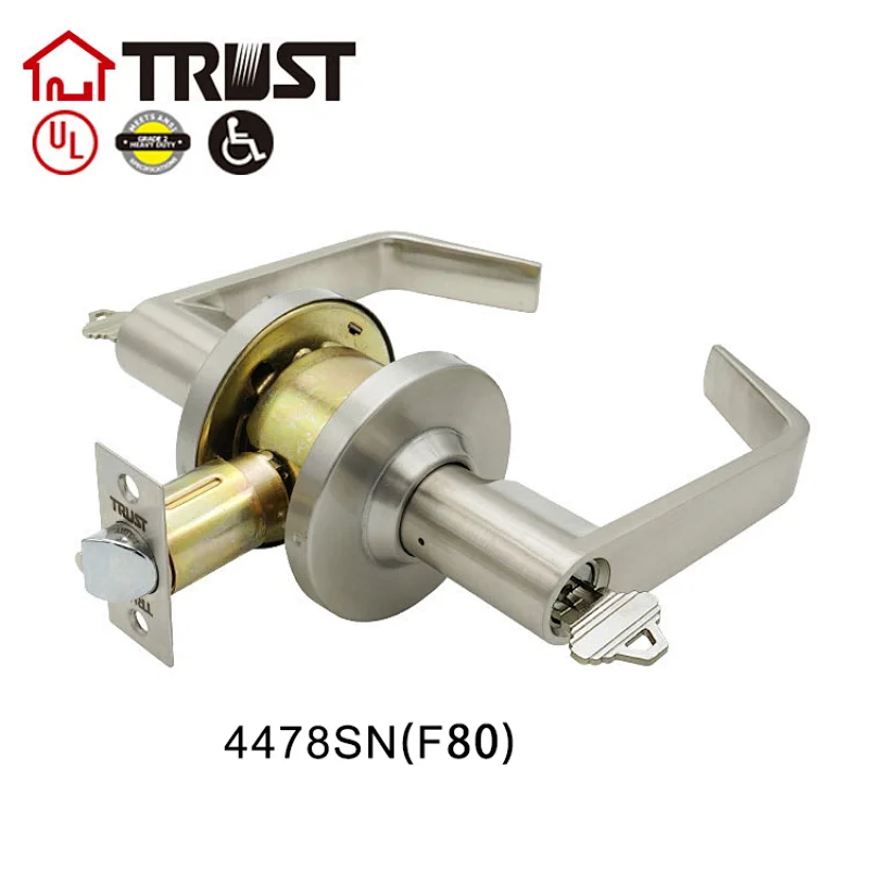 TRUST 4478(F80)-SC Heavy Duty Designer Commercial Leved Door Handle (Satin Chrome, 26D) Grade 2 Industrial Door Handle - UL 3 Hour Fire Rated