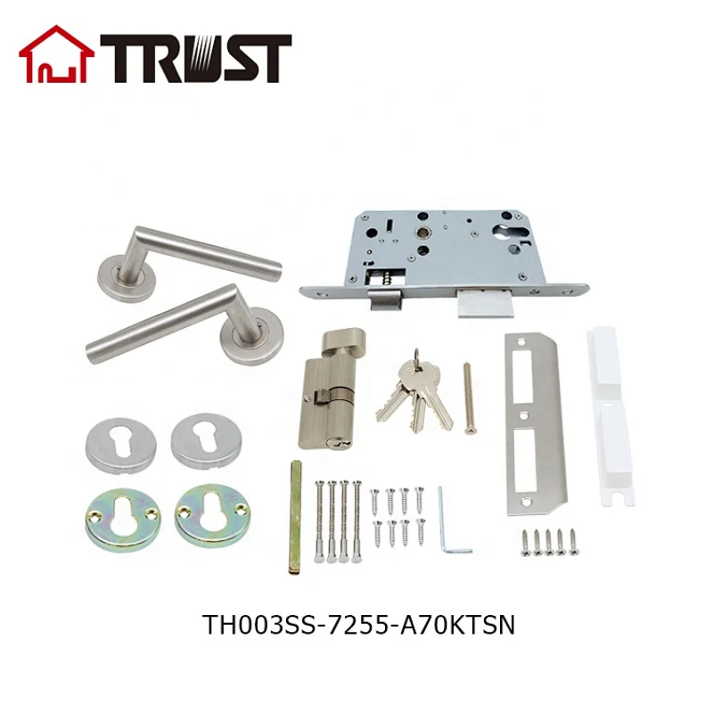 TRUST TH003-SS-7255-70KT SS304 Tube Door Lock With Mortise Lock 7255 and Key-Turn Cylinder