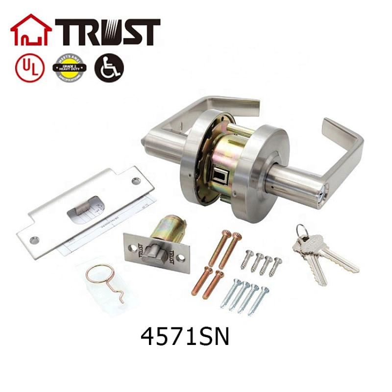 4571-SN Grade 2 Commercial Duty Cylindrical Lever Lockeset, UL Rated, Satin Nickle US26D (Bedroom)