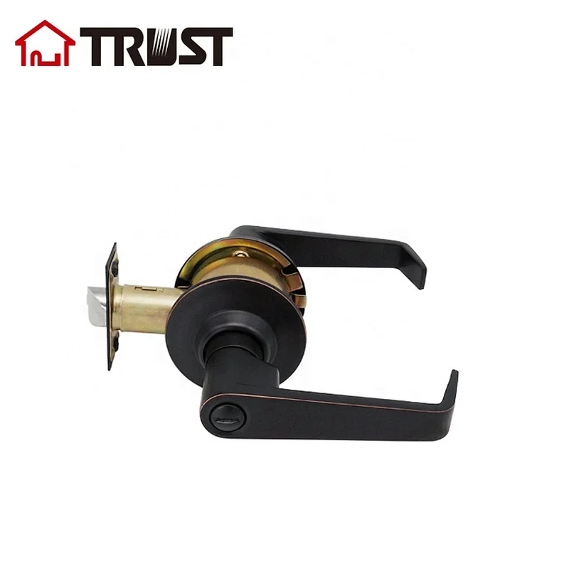 TRUST 3432-RB Top Security Cylindrical Black Door Handle Lever ANSI Grade 3 Lever Lock, ORB Finish