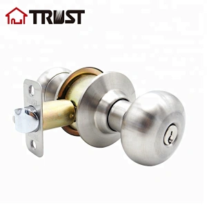 TRUST 3351-SS  Grade 3 Entrance Door ANSI Cylindrical Knob Lock With Brass Cylinder