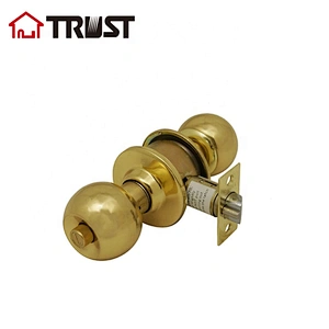 TRUST 3871-PB Cylindrical  Knob in Polished Brass Security Rose Bedroom Knobs Lock
