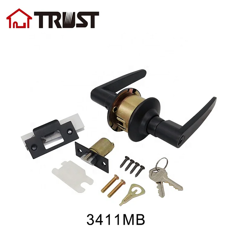 TRUST 3411-MB Lever Type Door Handle Cylindrical Lock Grade 3 Straight Entry Door Lever,Mat Black