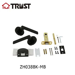 Hall/Closet Lever Handle Lock Matt Black Finish--Heavy Duty Door Lock Handle in Matt Black for Passage Door,ZH038-BK-MB