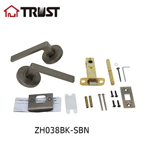 TRUST ZH038-BK-SBN Door Handle Lever with Modern Contemporary Slim Round Design for Privacy in SBN