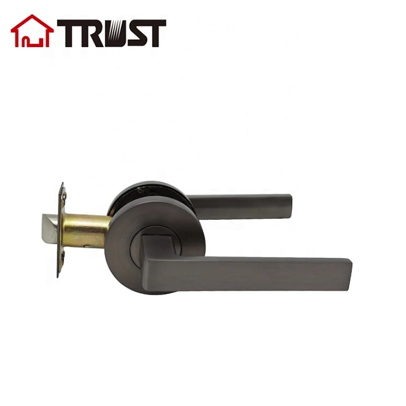 Passage/Hall/Closet Door Lever with Lock, Easy to Install for Interior Door. Round Door Handle High Security Heavy Duty Door Leverset Handle, ZH038-PS-SBN