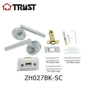 ZH027 BK-SC - Contemporary / Modern Door Handles / Levers (Privacy / Passage) in Satin Chrome Finish