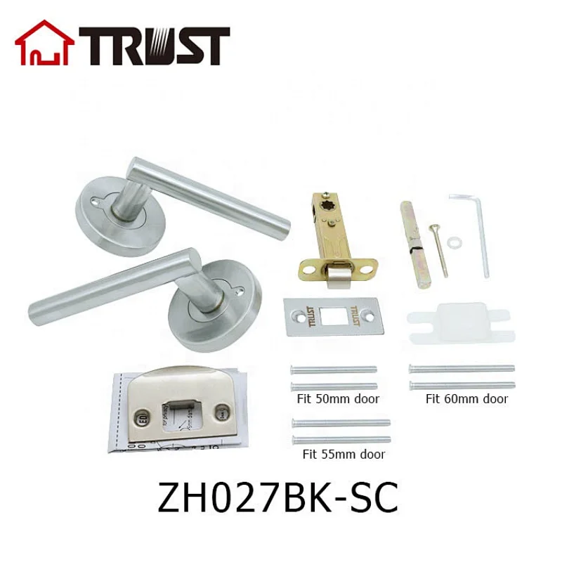 ZH027 BK-SC - Contemporary / Modern Door Handles / Levers (Privacy / Passage) in Satin Chrome Finish