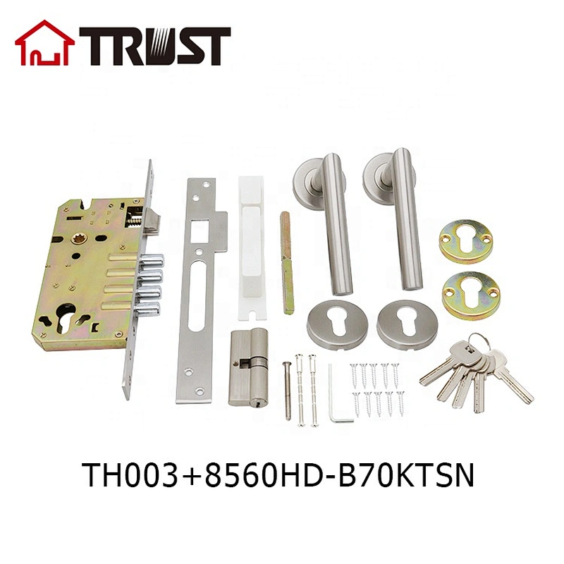 TRUST TH003-SS+8560HD-B70KTSN Tuber Lever Handle Stainless Steel Gate Door Lock With 8560 Mortise lock and Cylinder