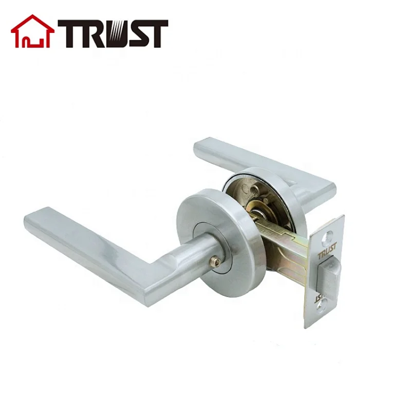 ZH036-PS-SC Passage Round Door Lever/Door Handle Hall or Closet Lever in Satin Chrome Finish,Adjustable Latch Backset fits Either 2-3/8 inch or 2-3/4 inch