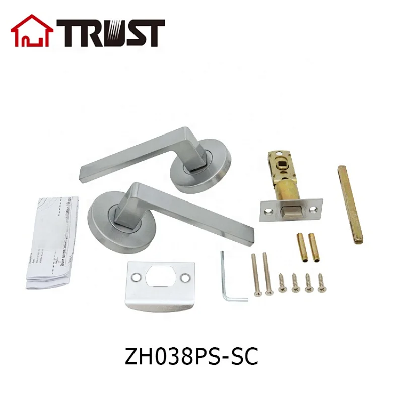 Hall/Closet Lever Handle Lock Satin Chrome Finish--Heavy Duty Door Lock Handle in Silver for Passage Door,ZH038-PS-SC