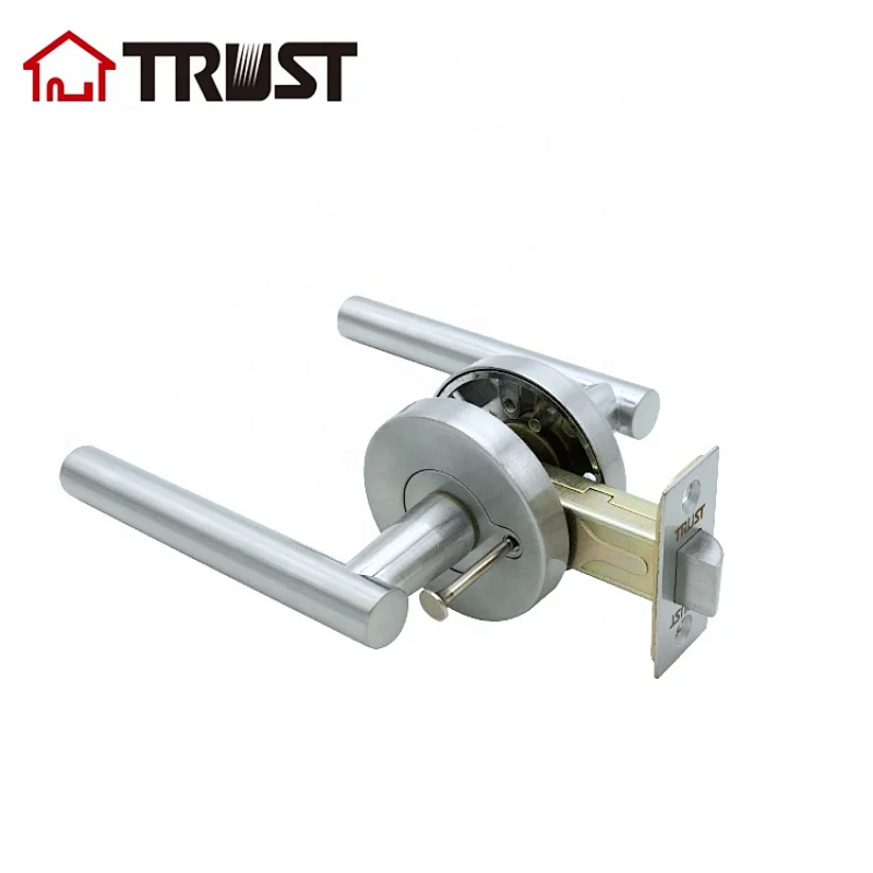 ZH027 BK-SC - Contemporary / Modern Door Handles / Levers (Privacy / Passage) in Satin Chrome Finish