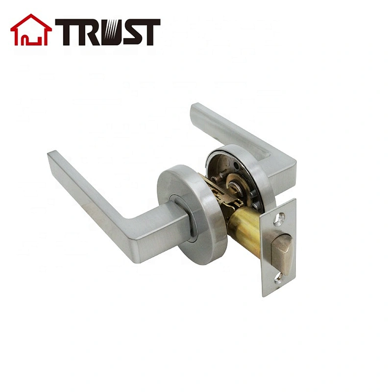Hall/Closet Lever Handle Lock Satin Chrome Finish--Heavy Duty Door Lock Handle in Silver for Passage Door,ZH038-PS-SC