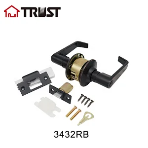 TRUST 3432-RB Top Security Cylindrical Black Door Handle Lever ANSI Grade 3 Lever Lock, ORB Finish