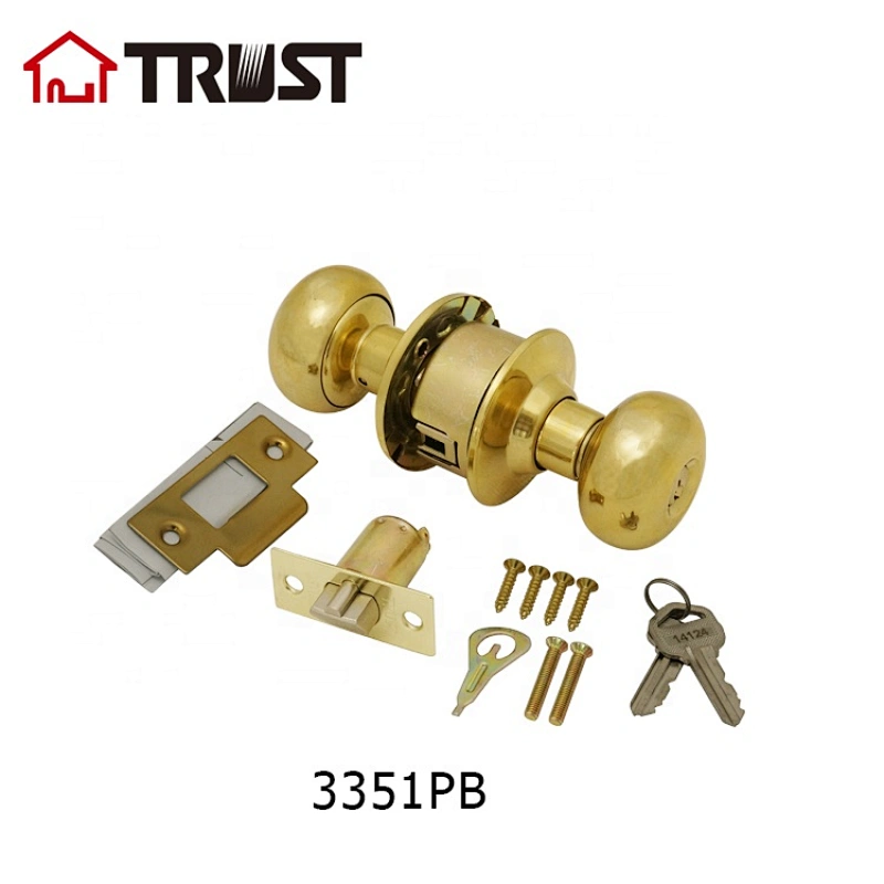 TRUST 3351-PB  Cylindrical Knob Lock  ANSI Grade 3 Entry Door Lock For Wooden Door