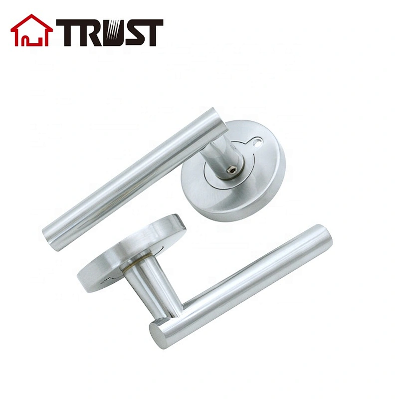 ZH027 BK-SC - Contemporary / Modern Door Handles / Levers (Privacy / Passage) in Satin Chrome Finish