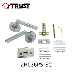 ZH036-PS-SC Passage Round Door Lever/Door Handle Hall or Closet Lever in Satin Chrome Finish,Adjustable Latch Backset fits Either 2-3/8 inch or 2-3/4 inch