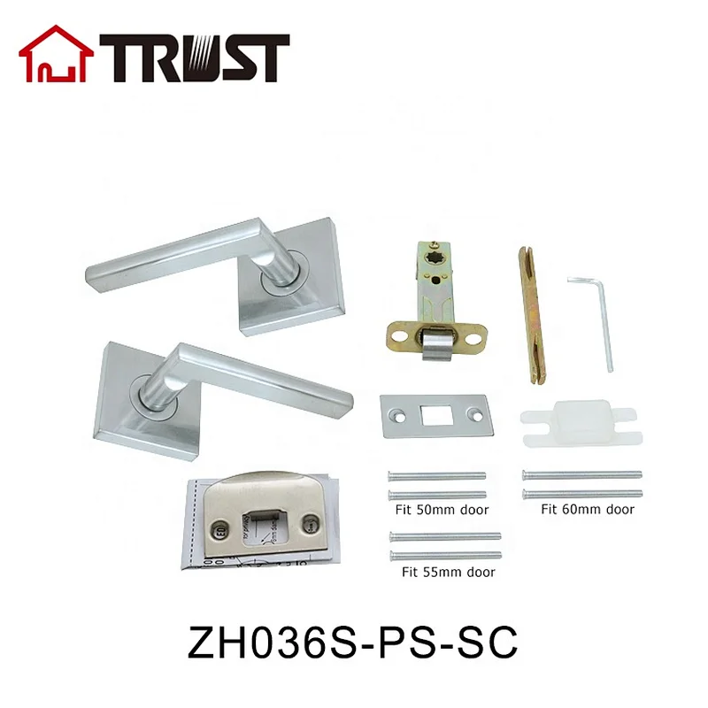 ZH036 S-PS-SC Passage Square Door Lever/Door Handle Hall or Closet Lever in Satin Chrome Finish,Adjustable Latch Backset fits Either 2-3/8 inch or 2-3/4 inch