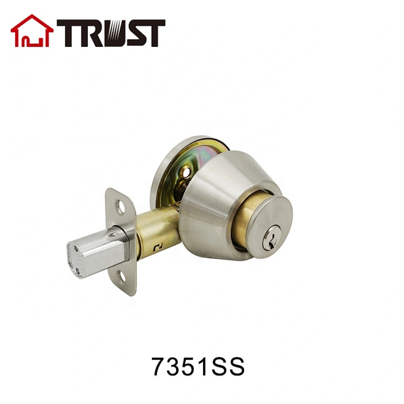 TRUST 7351-SS ANSI Grade 3 Single Deadbolt Lock Brass Cylinder and Key